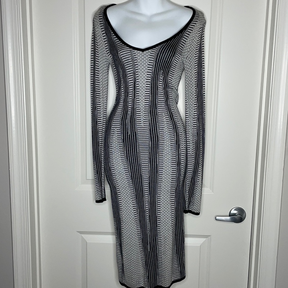 Bar III Black and White Striped Midi Dress